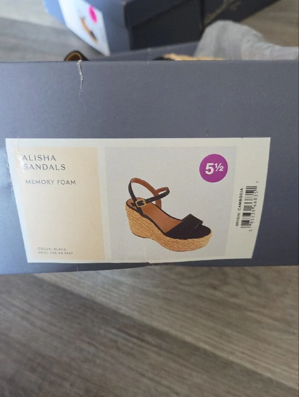 Women’s Black Espadrille Wedge Sandals with Ankle Strap, Size 5.5. New In Box